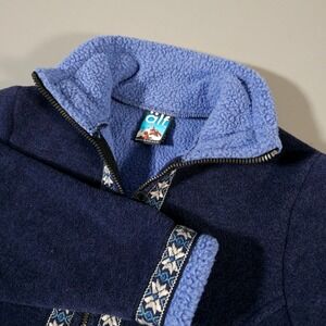 Alf Fleece Jacket Womens Small Navy Blue Nordic Snowflake Full Zip Vintage USA
